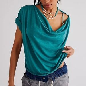 Free People Teal green Short Sleeve draped Top sz XL